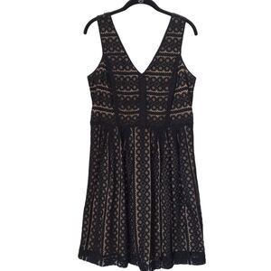 Ann Taylor Loft Womens Dress Size 6 Black Beige Floral Lace Overlay Fit & Flare